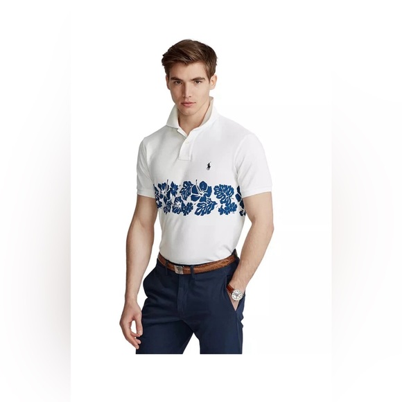 Polo Ralph Lauren Custom Slim Fit Mesh Polo Shirt Floral Size Large - Picture 1 of 5